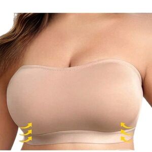 Strapless Plus Size Comfortable Wireless Hook-Side Closure Silicone Bra-Tan NWOT